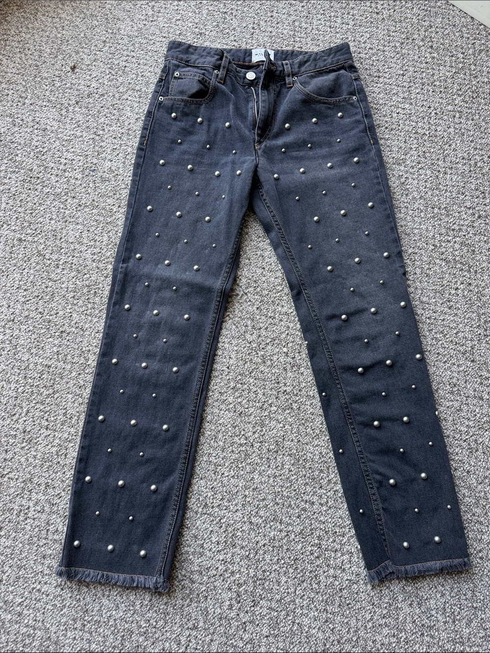 Pearl-Studded Black Skinny Jeans for Women